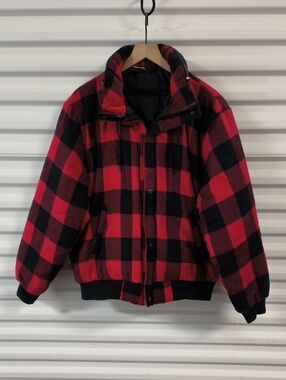 Vtg Buffalo Plaid Zip-front Bomber Hoodie Jacket L